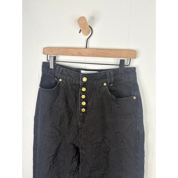 House of Sunny Staple Jean Size 6 Embroidered Black Denim Cropped Straight Leg - Picture 4 of 10